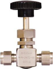 Brennan - 1/4" Pipe, Straight Needle Valve - PTFE Seal, Tube Ends, Stainless Steel Valve, 6,000 Max psi - Top Tool & Supply