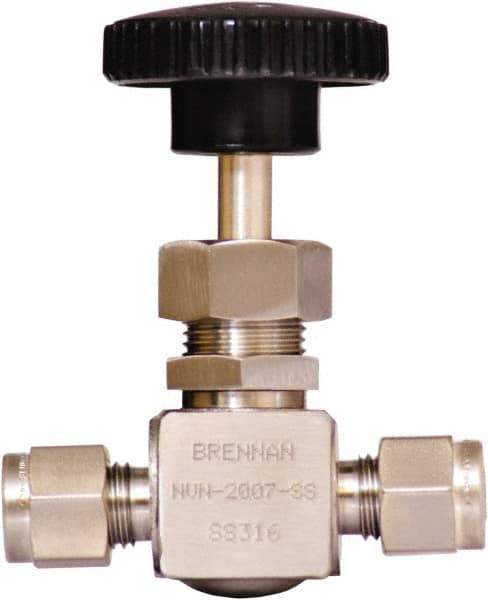 Brennan - 1/4" Pipe, Straight Needle Valve - PTFE Seal, Tube Ends, Stainless Steel Valve, 6,000 Max psi - Top Tool & Supply