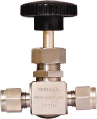 Brennan - 1/4" Pipe, Straight Needle Valve - PTFE Seal, Tube Ends, Stainless Steel Valve, 6,000 Max psi - Top Tool & Supply