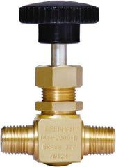 Brennan - 1/4" Pipe, Straight Needle Valve - PTFE Seal, NPT Ends, Brass Valve, 3,000 Max psi - Top Tool & Supply