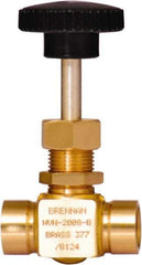 Brennan - 1/4" Pipe, Straight Needle Valve - PTFE Seal, NPT Ends, Brass Valve, 3,000 Max psi - Top Tool & Supply