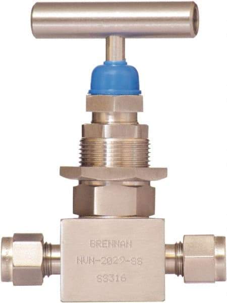 Brennan - 1/2" Pipe, Straight Needle Valve - PTFE Seal, NPT Ends, Stainless Steel Valve, 6,000 Max psi - Top Tool & Supply