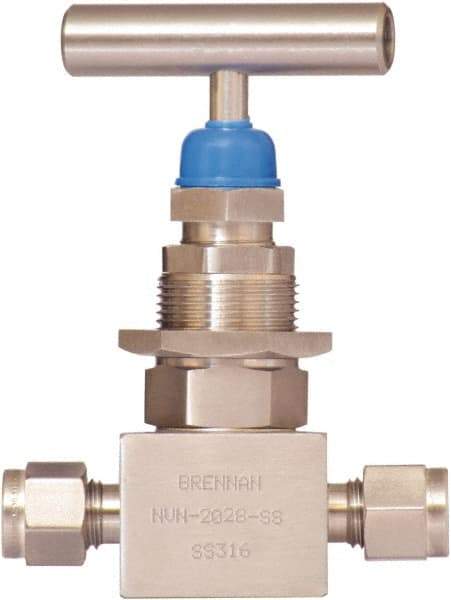 Brennan - 1/2" Pipe, Straight Needle Valve - PTFE Seal, NPT Ends, Stainless Steel Valve, 6,000 Max psi - Top Tool & Supply