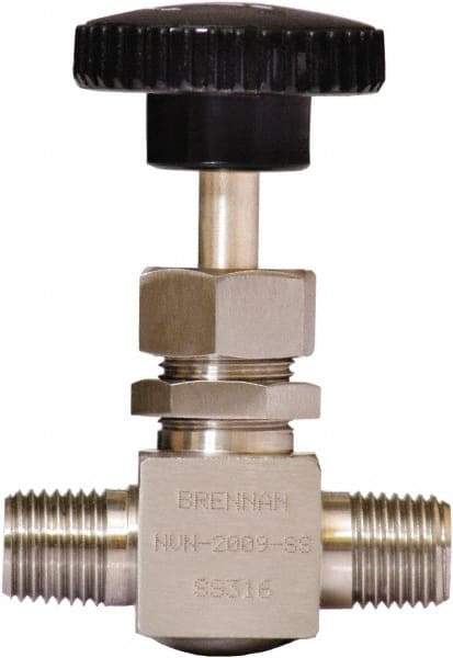 Brennan - 1/4" Pipe, Straight Needle Valve - PTFE Seal, NPT Ends, Stainless Steel Valve, 6,000 Max psi - Top Tool & Supply