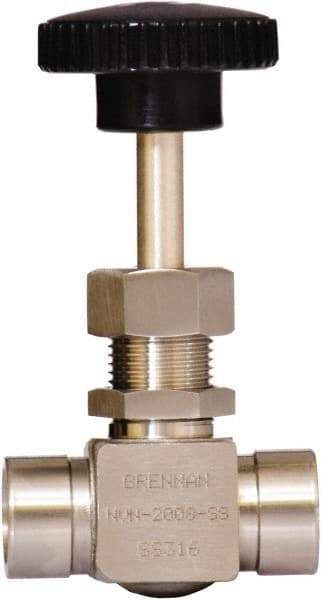 Brennan - 1/4" Pipe, Straight Needle Valve - PTFE Seal, NPT Ends, Stainless Steel Valve, 6,000 Max psi - Top Tool & Supply