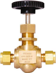 Brennan - 3/8" Pipe, Straight Needle Valve - PTFE Seal, Tube Ends, Brass Valve, 3,000 Max psi - Top Tool & Supply