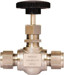 Brennan - 1/2" Pipe, Straight Needle Valve - PTFE Seal, Tube Ends, Stainless Steel Valve, 6,000 Max psi - Top Tool & Supply