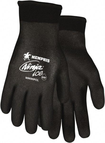 MCR Safety - Size L Work Gloves - Knit Wrist Cuff, Black Polymer, Shell, White Logo, Hem, Paired - Top Tool & Supply