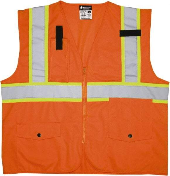 MCR Safety - Size 2XL High Visibility Orange Mesh Surveyor's Vest - 26.4" Chest, ANSI 107-2015, Zipper Closure, 8 Pockets, Polyester - Top Tool & Supply