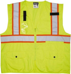 MCR Safety - Size XL High Visibility Lime Mesh Surveyor's Vest - 25.4" Chest, ANSI 107-2015, Zipper Closure, 8 Pockets, Polyester - Top Tool & Supply