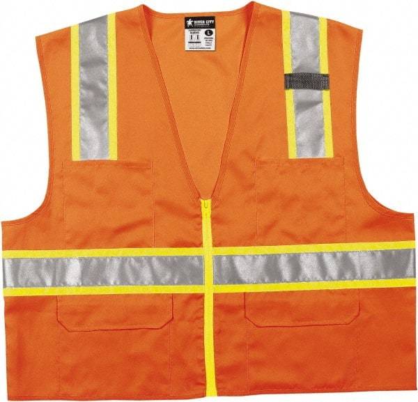 MCR Safety - Size M High Visibility Orange Mesh Surveyor's Vest - 24" Chest, ANSI 107-2015, Zipper Closure, 6 Pockets, Polyester - Top Tool & Supply