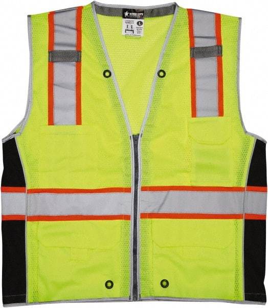 MCR Safety - Size 2XL High Visibility Lime Mesh Surveyor's Vest - 26.4" Chest, ANSI 107-2015, Zipper Closure, 6 Pockets, Polyester - Top Tool & Supply