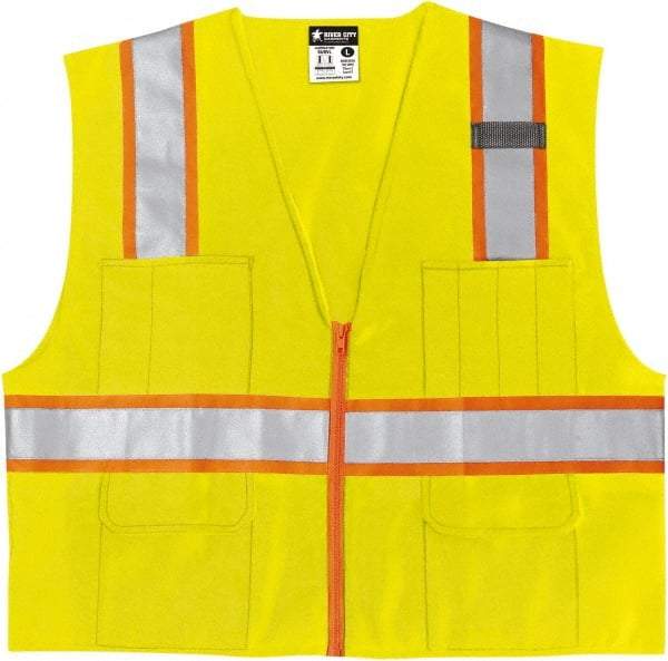 MCR Safety - Size 4XL High Visibility Lime Mesh Surveyor's Vest - 28.4" Chest, ANSI 107-2015, Zipper Closure, 6 Pockets, Polyester - Top Tool & Supply