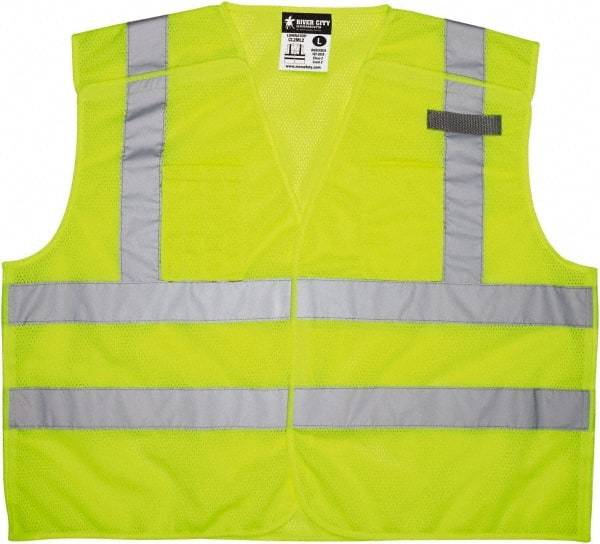 MCR Safety - Size XL High Visibility Lime Mesh Breakaway Vest - 25.4" Chest, ANSI 107-2015, Hook & Loop Closure, 3 Pockets, Polyester - Top Tool & Supply