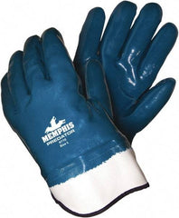 MCR Safety - Size L (9), 11" Long, Supported, Nitrile Chemical Resistant Gloves - Smooth Finish, Foam Lined, Safety Cuff, Blue - Top Tool & Supply