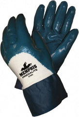 MCR Safety - Size XL (10), 10-1/2" Long, 18 mil Thick, Supported, Nitrile Chemical Resistant Gloves - Textured Finish, Interlock Knit Lined, Safety Cuff, Blue - Top Tool & Supply