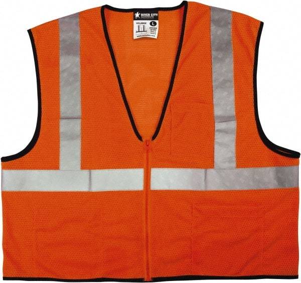 MCR Safety - Size 4XL High Visibility Orange Mesh General Purpose Vest - 28.4" Chest, ANSI 107-2015, Zipper Closure, 3 Pockets, Polyester - Top Tool & Supply