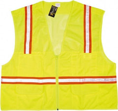 MCR Safety - Size XL High Visibility Lime Mesh Surveyor's Vest - 25.4" Chest, Zipper Closure, 6 Pockets, Polyester - Top Tool & Supply