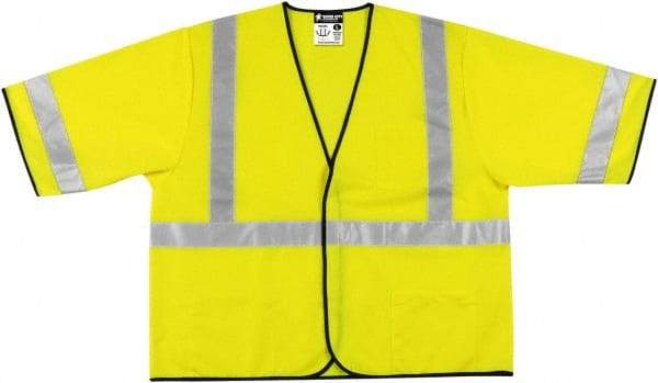 MCR Safety - Size 3XL High Visibility Lime Solid General Purpose Vest - 27.4" Chest, ANSI 107-2015, Hook & Loop Closure, 3 Pockets, Polyester - Top Tool & Supply