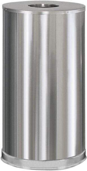 Rubbermaid - 15 Gal Silver Round Decorative Waste Receptacle With Top - Steel, 28" High - Top Tool & Supply