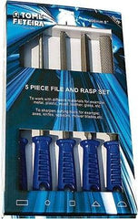 Anglo American - 5 Piece American Pattern File Set - 8" Long, Bastard Coarseness, Set Includes Square, Flat, Round, Half Round, Three Square - Top Tool & Supply