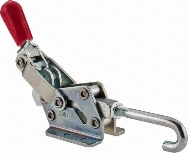 De-Sta-Co - 1,507 Lb Capacity, Horizontal, J Hook, Flanged Base, Carbon Steel Pull Action Latch Clamp - 3/4" Drawing Movement, 8.98" OAL, Straight Handle - Top Tool & Supply