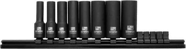 Irwin - 8 Piece 3/8" Drive Deep Well Impact Socket Set - 6 Points, 5/16" to 3/4" Range, Inch Measurement Standard - Top Tool & Supply