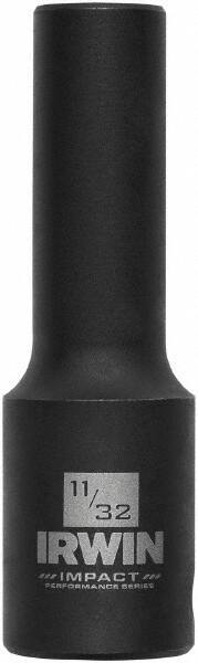 Irwin - 3/8" Drive 11/32" Deep Thin Wall Impact Socket - 6 Points, 2-1/2" OAL - Top Tool & Supply