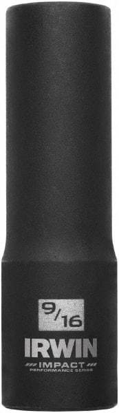 Irwin - 1/2" Drive 9/16" Deep Thin Wall Impact Socket - 6 Points, 3-1/4" OAL - Top Tool & Supply