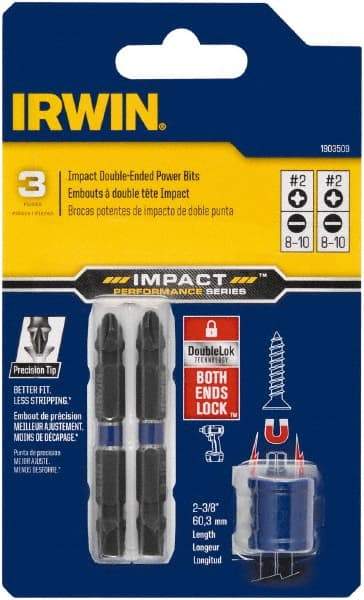 Irwin - 3 Piece, Phillips, Slotted Handle, Double End Bit Set - No. 2 Phillips - Top Tool & Supply