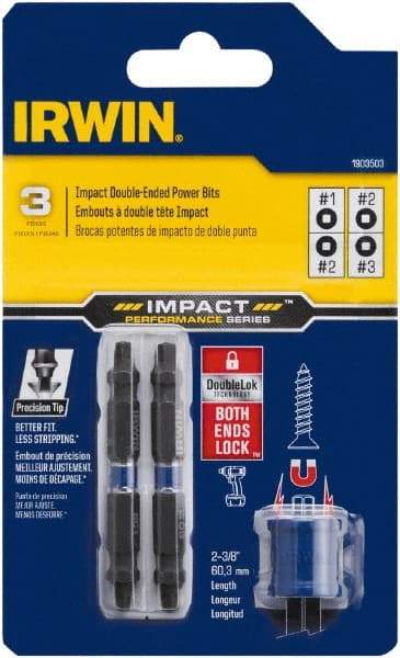 Irwin - 3 Piece, Square Handle, Double End Bit Set - #1 to #3 - Top Tool & Supply