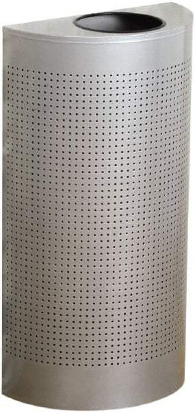 Rubbermaid - 12 Gal Silver Half-Round Decorative Waste Receptacle With Top - Steel, 32" High x 18" Wide - Top Tool & Supply