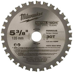 Milwaukee Tool - 5-3/8" Diam, 20mm Arbor Hole Diam, 30 Tooth Wet & Dry Cut Saw Blade - Carbide-Tipped, Standard Round Arbor - Top Tool & Supply