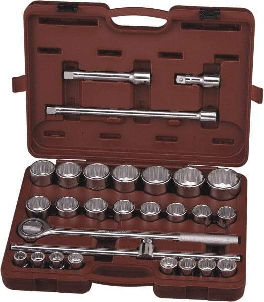 Paramount - 28 Piece 3/4" Drive Chrome Finish Socket Set - 12 Points, 3/4" to 1-11/16" Range, Inch Measurement Standard - Top Tool & Supply