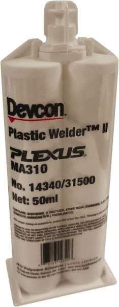 Plexus - 50 mL Cartridge Two Part Acrylic Adhesive - 15 to 18 min Working Time, 60°F to 95°F, 4,500 psi Shear Strength - Top Tool & Supply