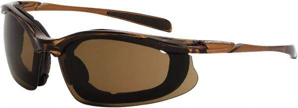 CrossFire - Brown Lenses, Framed Safety Glasses - Anti-Fog, Black Frame, Size Universal, Wrap Around - Top Tool & Supply