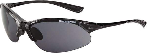 CrossFire - Smoke Lenses, Framed Safety Glasses - Scratch Resistant, Crystal Black Frame, Size Universal, Wrap Around - Top Tool & Supply