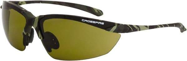 CrossFire - Green Lenses, Framed Safety Glasses - Scratch Resistant, Green Camouflage Frame, Size Universal, Wrap Around - Top Tool & Supply