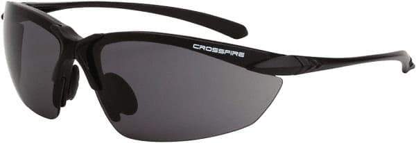 CrossFire - Smoke Lenses, Framed Safety Glasses - Scratch Resistant, Matte Black Frame, Size Universal, Wrap Around - Top Tool & Supply