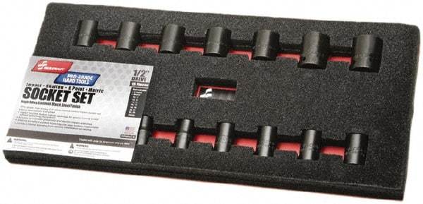 Ability One - 15 Piece 1/2" Drive Impact Socket Set - 6 Points, 10mm to 24mm Range, Metric Measurement Standard - Top Tool & Supply