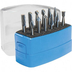 Made in USA - 12 Piece, 1/4" Shank Burr Set - Solid Carbide, Multiple Head Shape - Top Tool & Supply