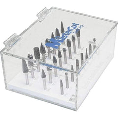 Made in USA - 24 Piece, 1/4" Shank Burr Set - Multiple Head Shapes, Solid Carbide, 14° Included Angle - Top Tool & Supply