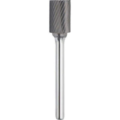 Made in USA - 9.5mm Cut Diam, 0.2362" Shank Diam, Cylinder with End Cut Head Single Cut Burr - Carbide, 19mm LOC, 64mm OAL - Top Tool & Supply