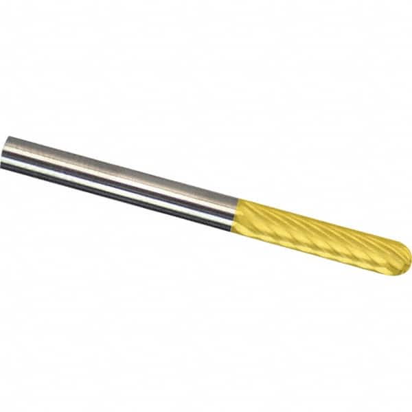 Made in USA - 1/8" Cut Diam, 1/4" Shank Diam, Carbide Diamond Cut Cylinder Burr with Radius - Top Tool & Supply