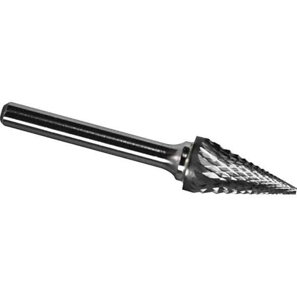 Made in USA - 6.3mm Cut Diam, 0.1181" Shank Diam, Cone Head Diamond Cut Burr - Carbide, 12.7mm LOC, 54mm OAL - Top Tool & Supply