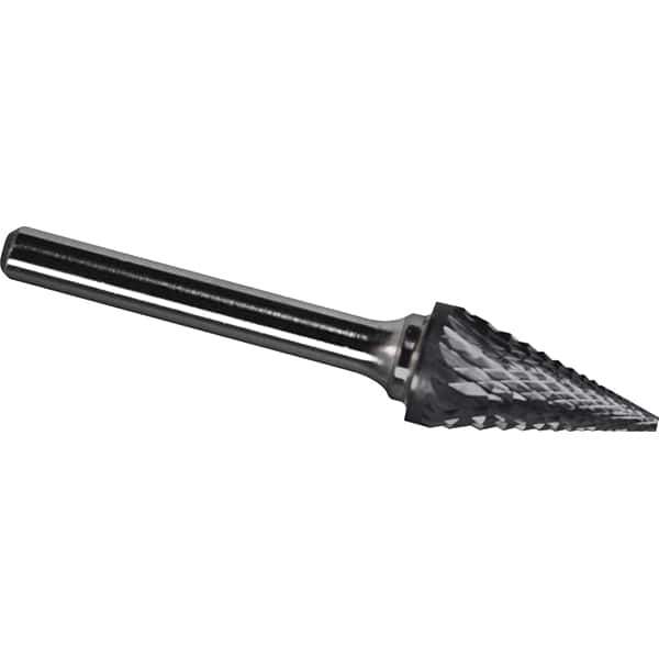 Made in USA - 1/4" Cut Diam, 1/4" Shank Diam, Cone Head Diamond Cut Burr - Carbide, 1" LOC, 2" OAL - Top Tool & Supply