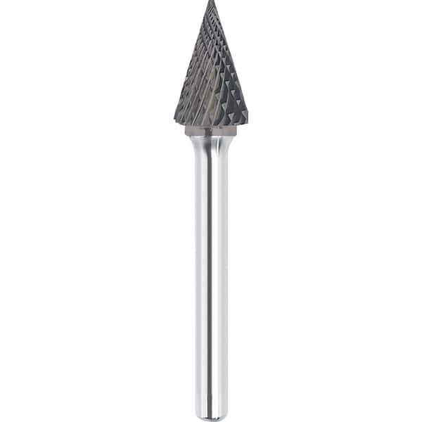 Made in USA - 3/8" Cut Diam, 1/4" Shank Diam, Cone Head Double Cut Burr - Carbide, 1" LOC, 2-3/4" OAL - Top Tool & Supply