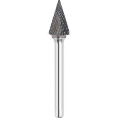 Made in USA - 1/4" Cut Diam, 1/4" Shank Diam, Cone Head Double Cut Burr - Carbide, 1/2" LOC, 2" OAL - Top Tool & Supply