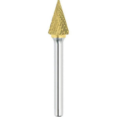 Made in USA - 5/8" Cut Diam, 1/4" Shank Diam, Cone Head Double Cut Burr - Carbide, 1" LOC, 2-3/4" OAL - Top Tool & Supply