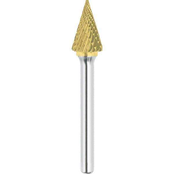 Made in USA - 1/4" Cut Diam, 1/4" Shank Diam, Cone Head Double Cut Burr - Carbide, 1-1/4" LOC, 2" OAL - Top Tool & Supply